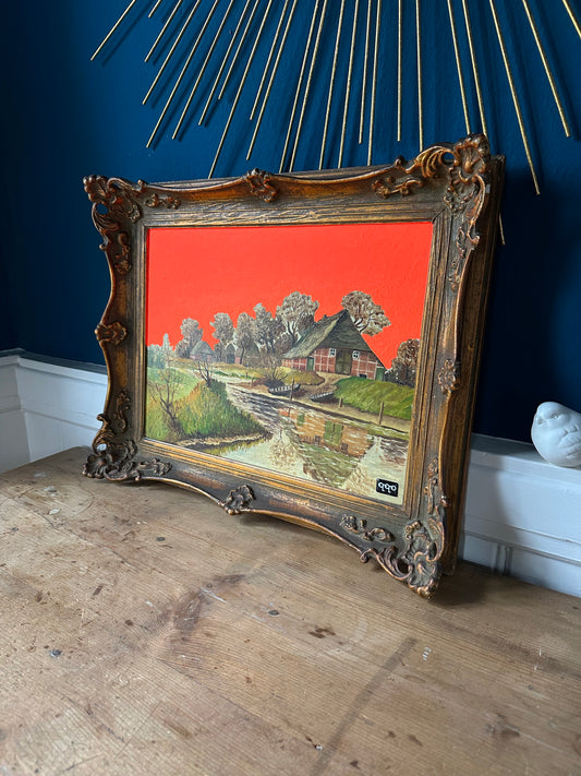 #34 Reetdachhaus fluo orange 40 x 50cm M