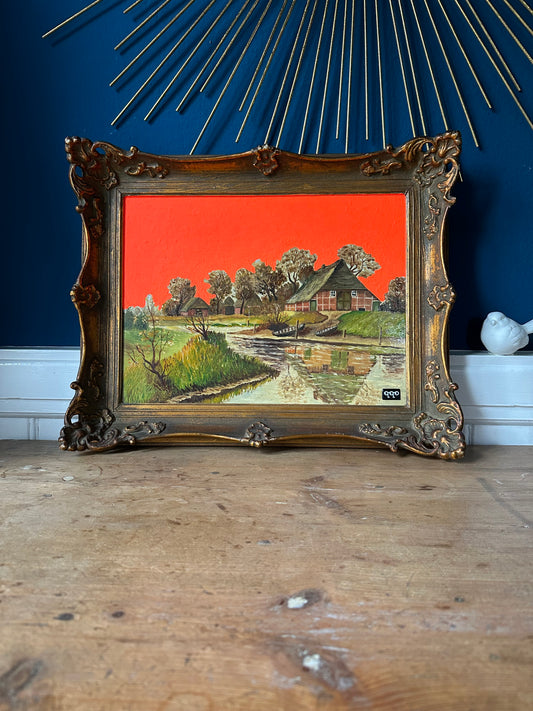 #34 Reetdachhaus fluo orange 40 x 50cm M